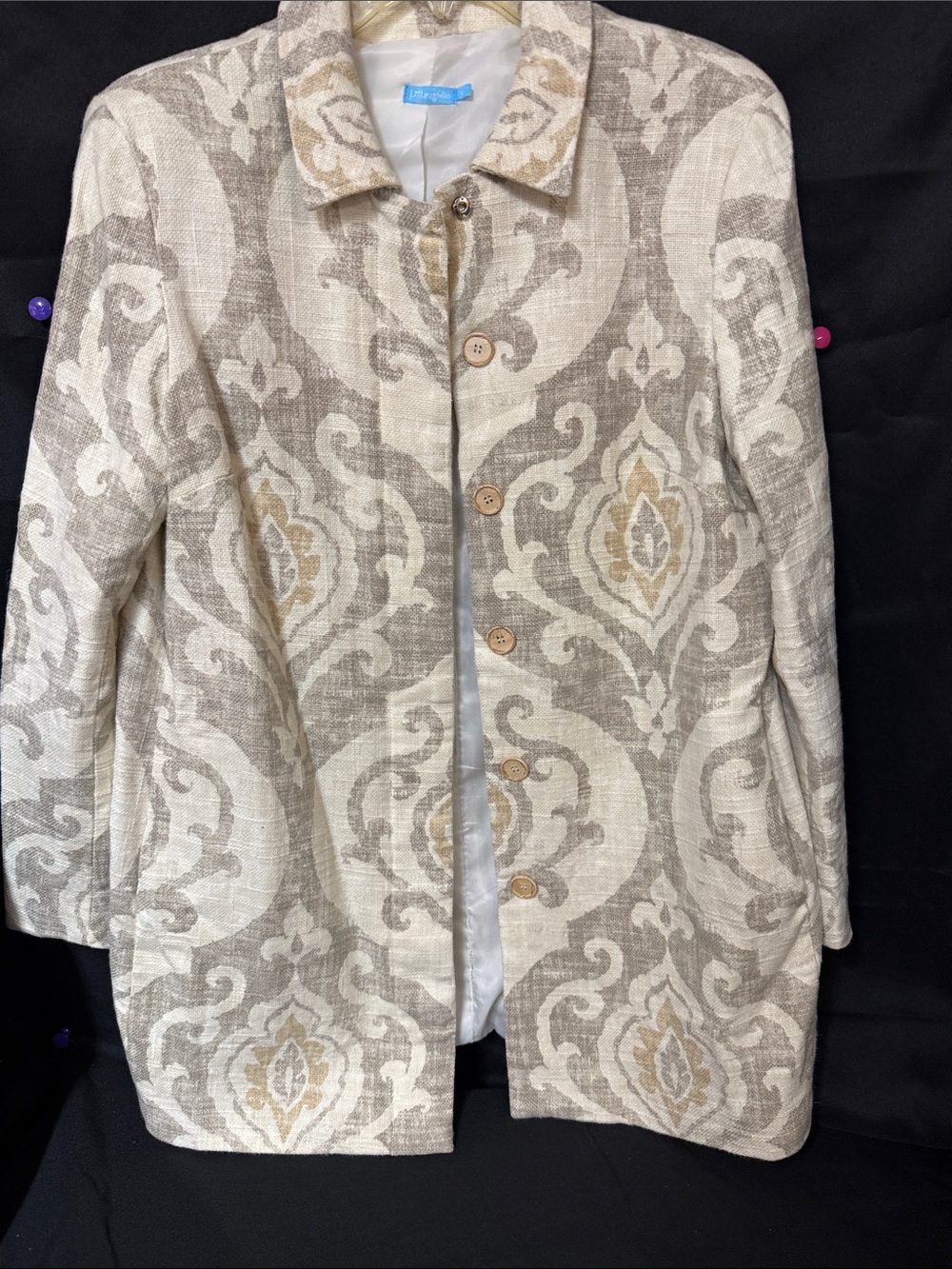 J. McLaughlin Cream and Taupe Damask Jacket
